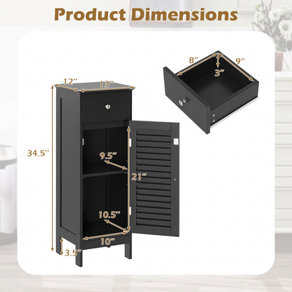 Narrow Bathroom Cabinet, Adjustable Shelf & Drawer, Black Floor Cabinets at Gallery Canada