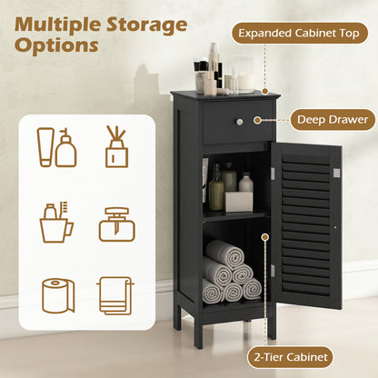Narrow Bathroom Cabinet, Adjustable Shelf & Drawer, Black Floor Cabinets at Gallery Canada