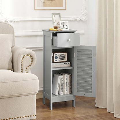 Narrow Bathroom Cabinet with Shelf and Drawer, Gray Floor Cabinets at Gallery Canada