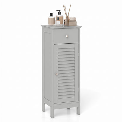 Narrow Bathroom Cabinet with Shelf and Drawer, Gray Floor Cabinets at Gallery Canada
