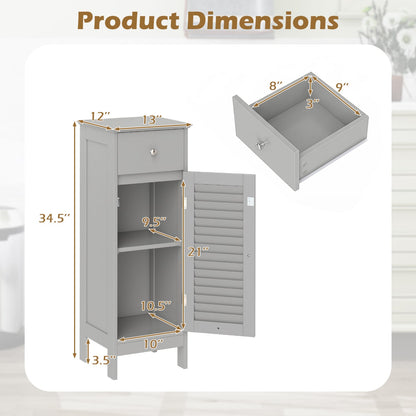Narrow Bathroom Cabinet with Shelf and Drawer, Gray Floor Cabinets at Gallery Canada