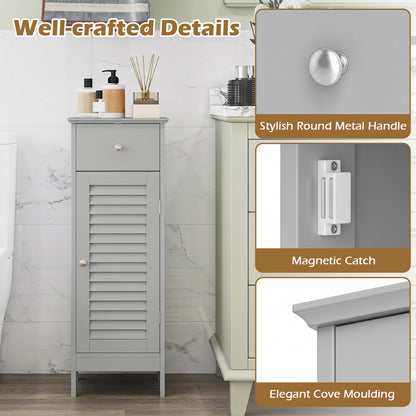 Narrow Bathroom Cabinet with Shelf and Drawer, Gray Floor Cabinets at Gallery Canada
