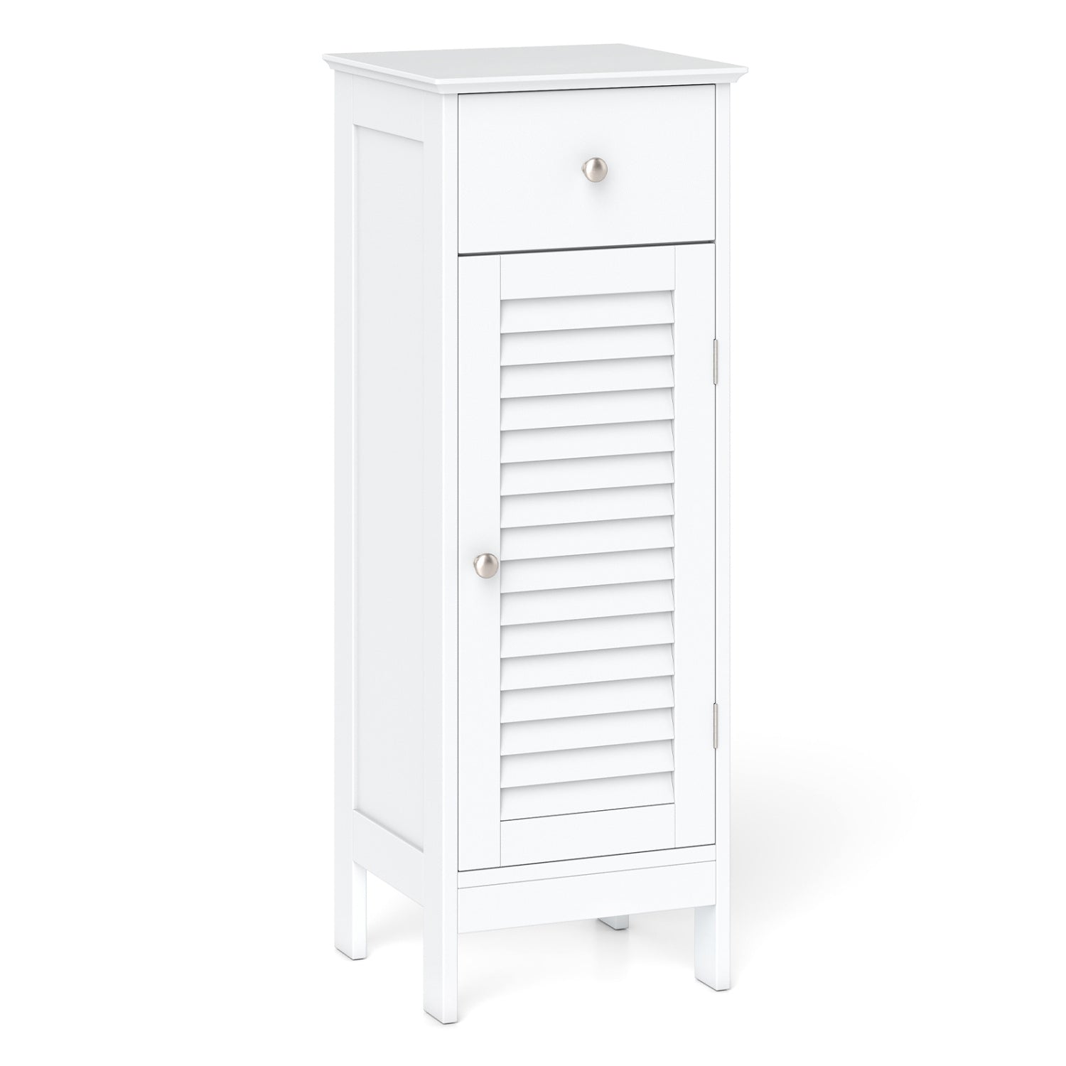 Narrow Bathroom Cabinet, Adjustable Shelf & Drawer, White Floor Cabinets White at Gallery Canada