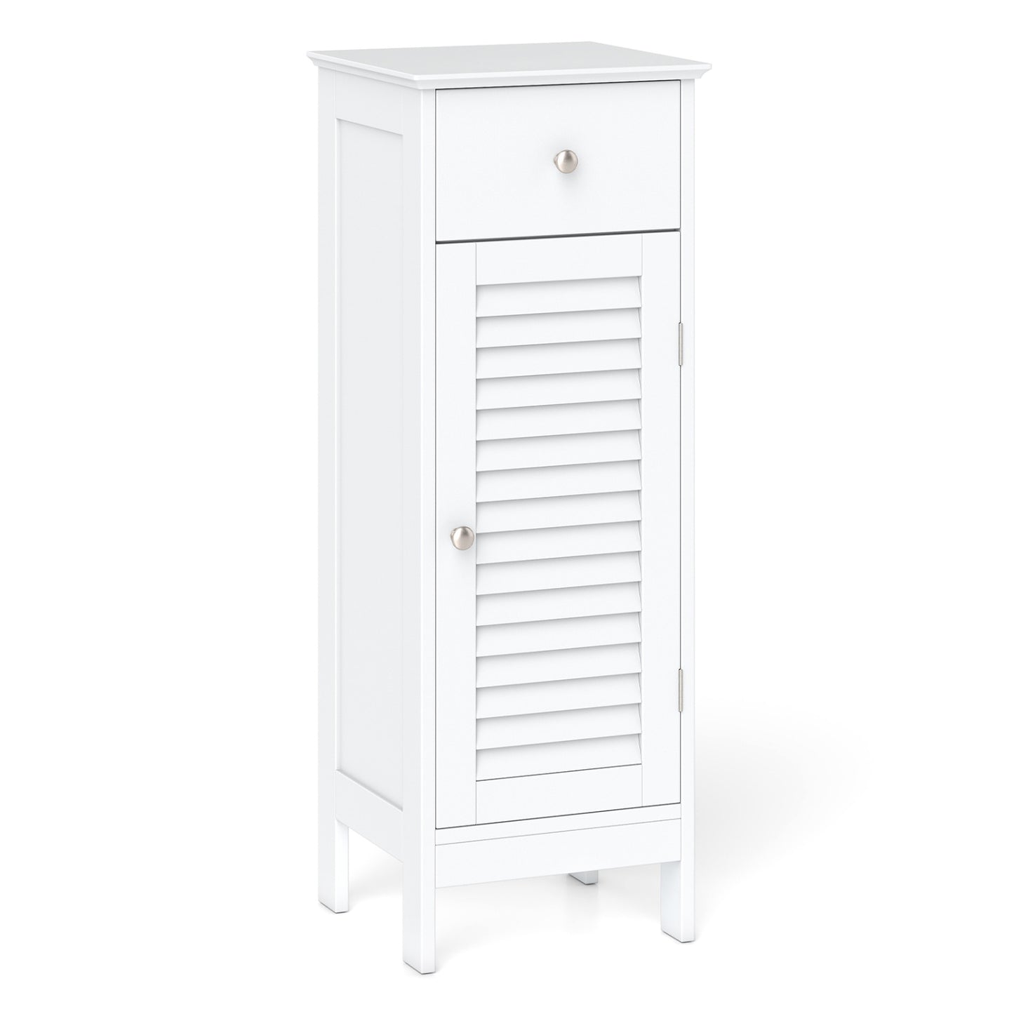 Narrow Bathroom Cabinet, Adjustable Shelf & Drawer, White Floor Cabinets White at Gallery Canada