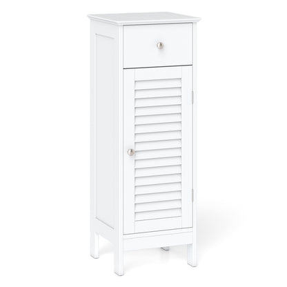 Narrow Bathroom Cabinet, Adjustable Shelf & Drawer, White Floor Cabinets White at Gallery Canada