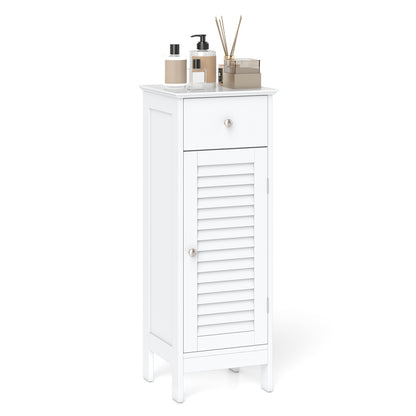 Narrow Bathroom Cabinet, Adjustable Shelf & Drawer, White Floor Cabinets at Gallery Canada