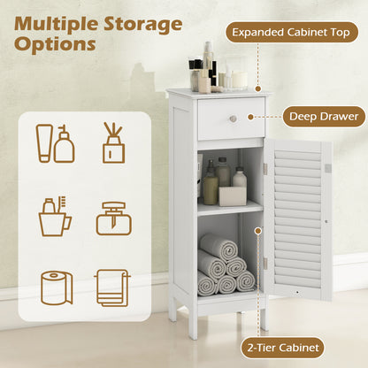 Narrow Bathroom Cabinet, Adjustable Shelf & Drawer, White Floor Cabinets at Gallery Canada