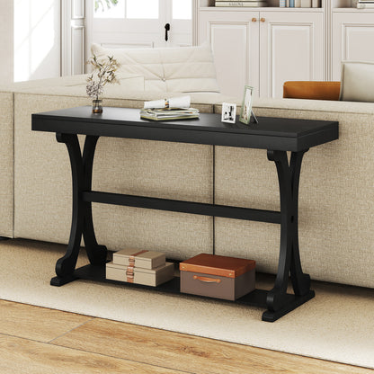 Narrow Console Table, 52 Inch, Open Storage Shelf, Black Console Tables at Gallery Canada