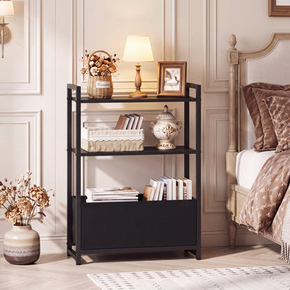Narrow End Table, Storage Shelves, Metal Frame, Black End & Side Tables at Gallery Canada