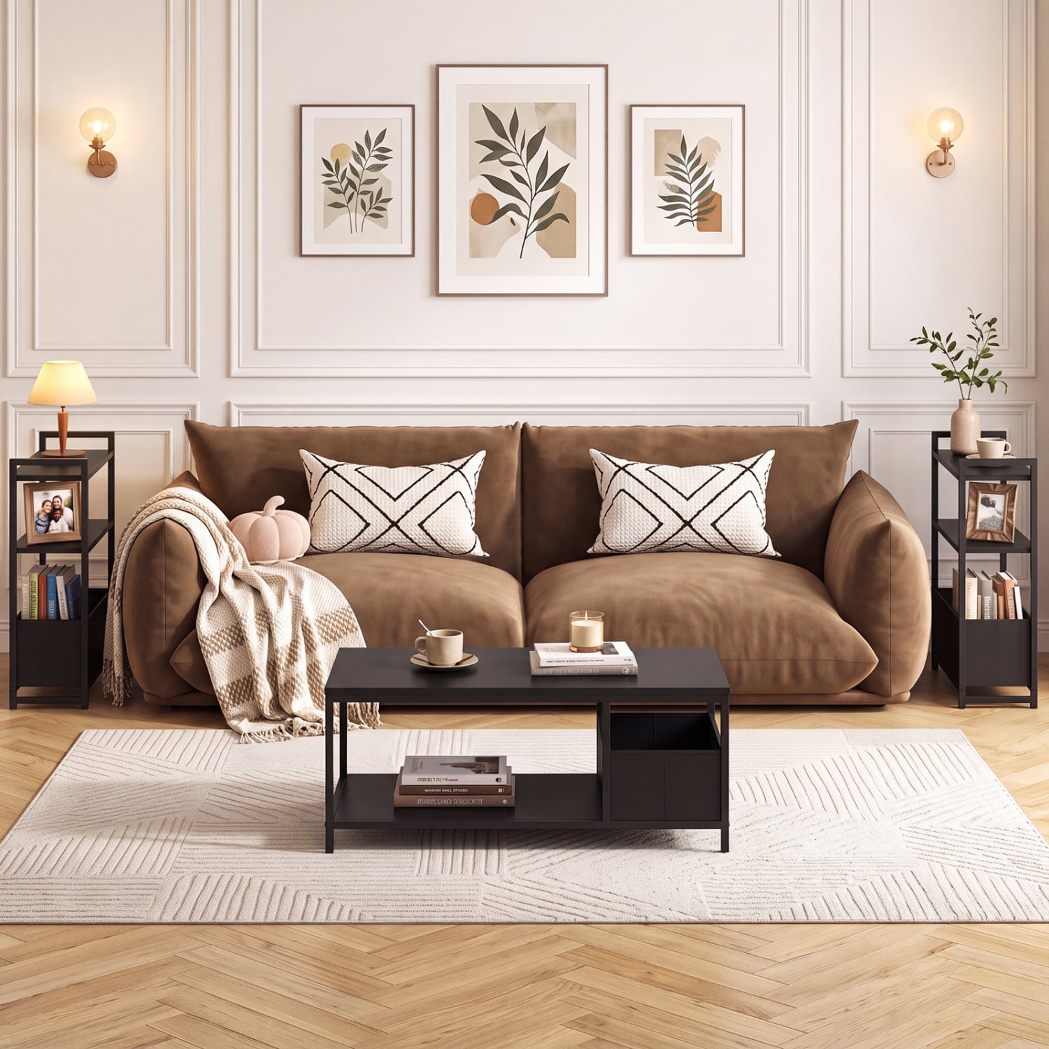 Narrow End Table, Storage Shelves, Metal Frame, Black End & Side Tables at Gallery Canada