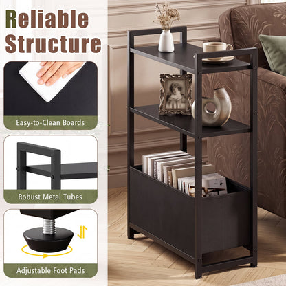 Narrow End Table, Storage Shelves, Metal Frame, Black End & Side Tables at Gallery Canada