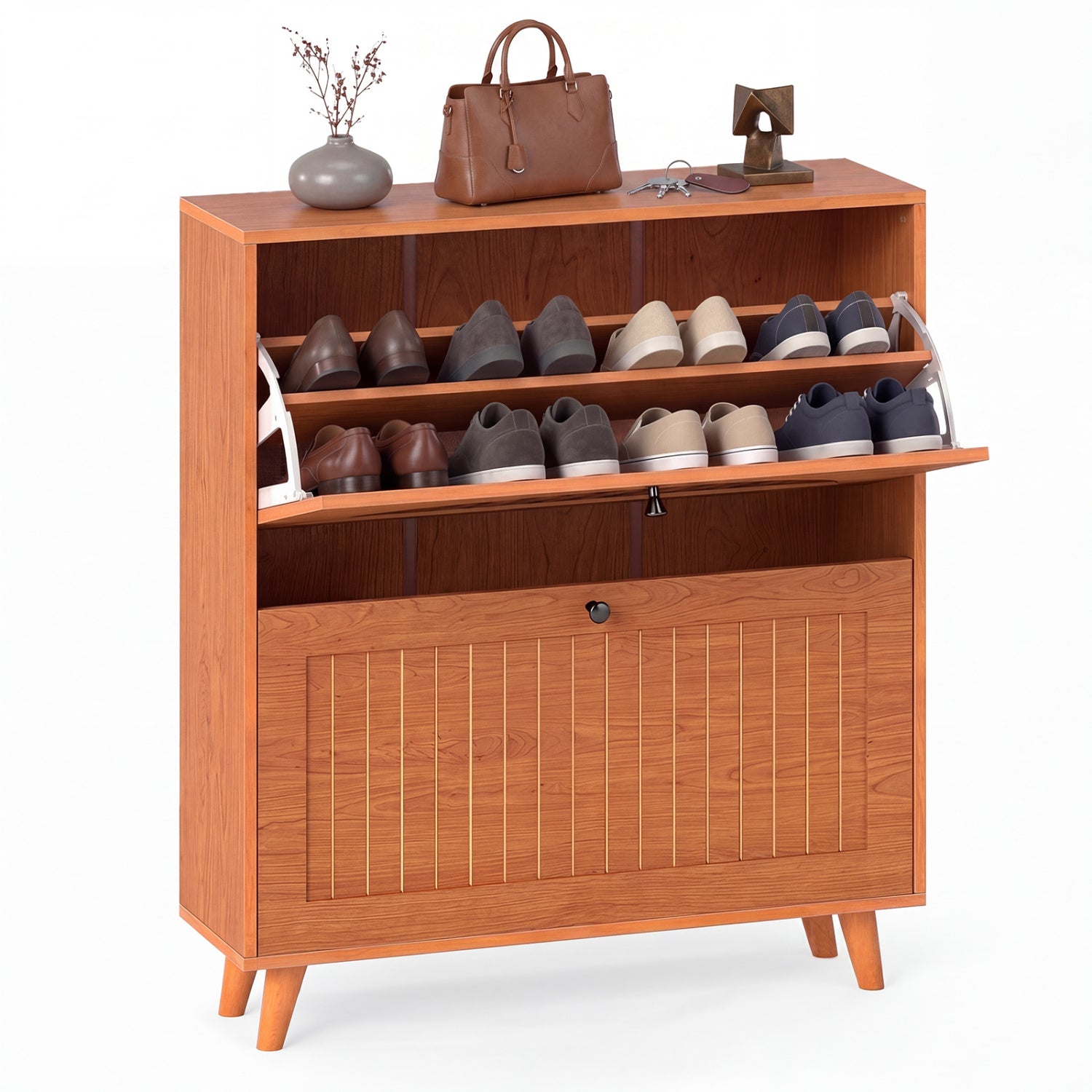 Narrow Shoe Cabinet with Adjustable Shelves, Oak Shoe Racks & Storage Benches at Gallery Canada