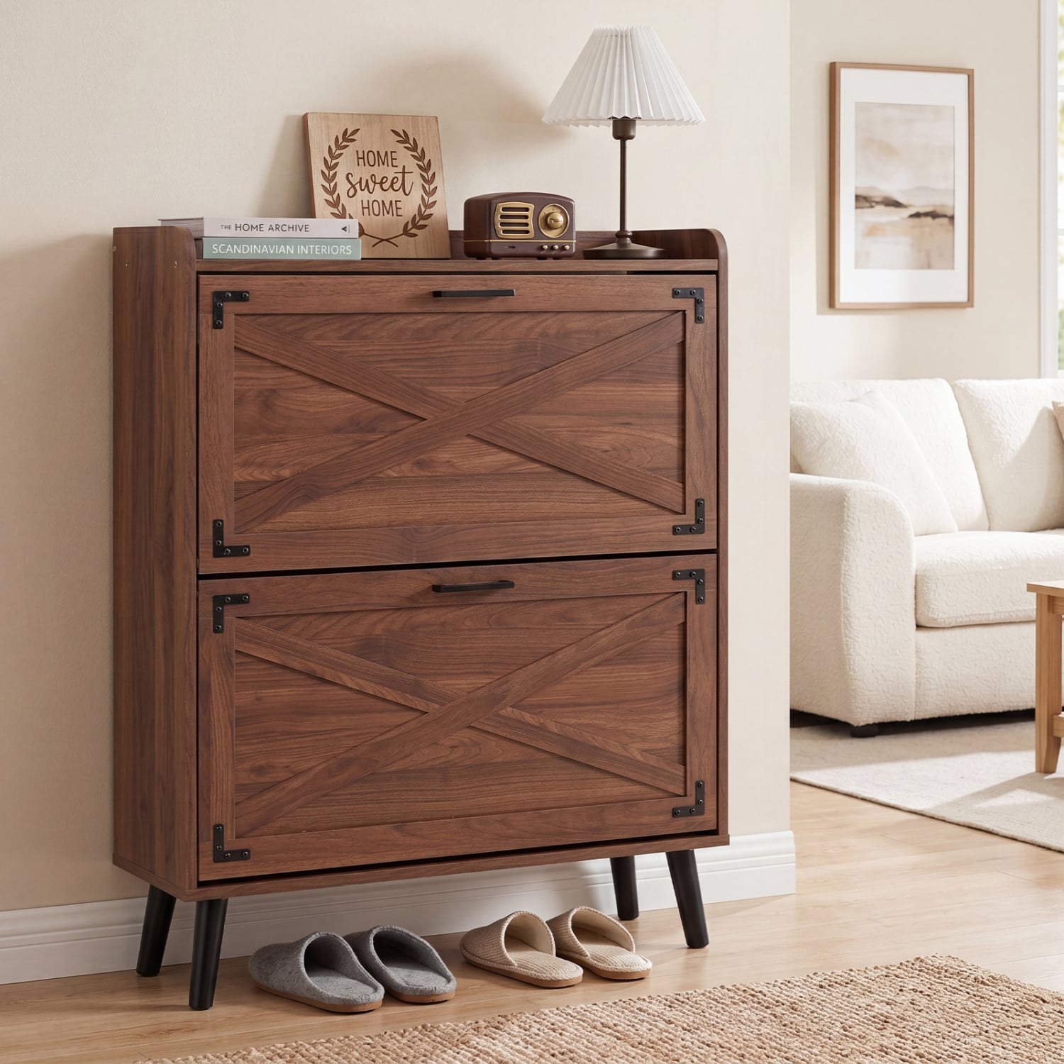 Narrow Shoe Cabinet, Adjustable Shelves, Brown Shoe Racks & Storage Benches at Gallery Canada