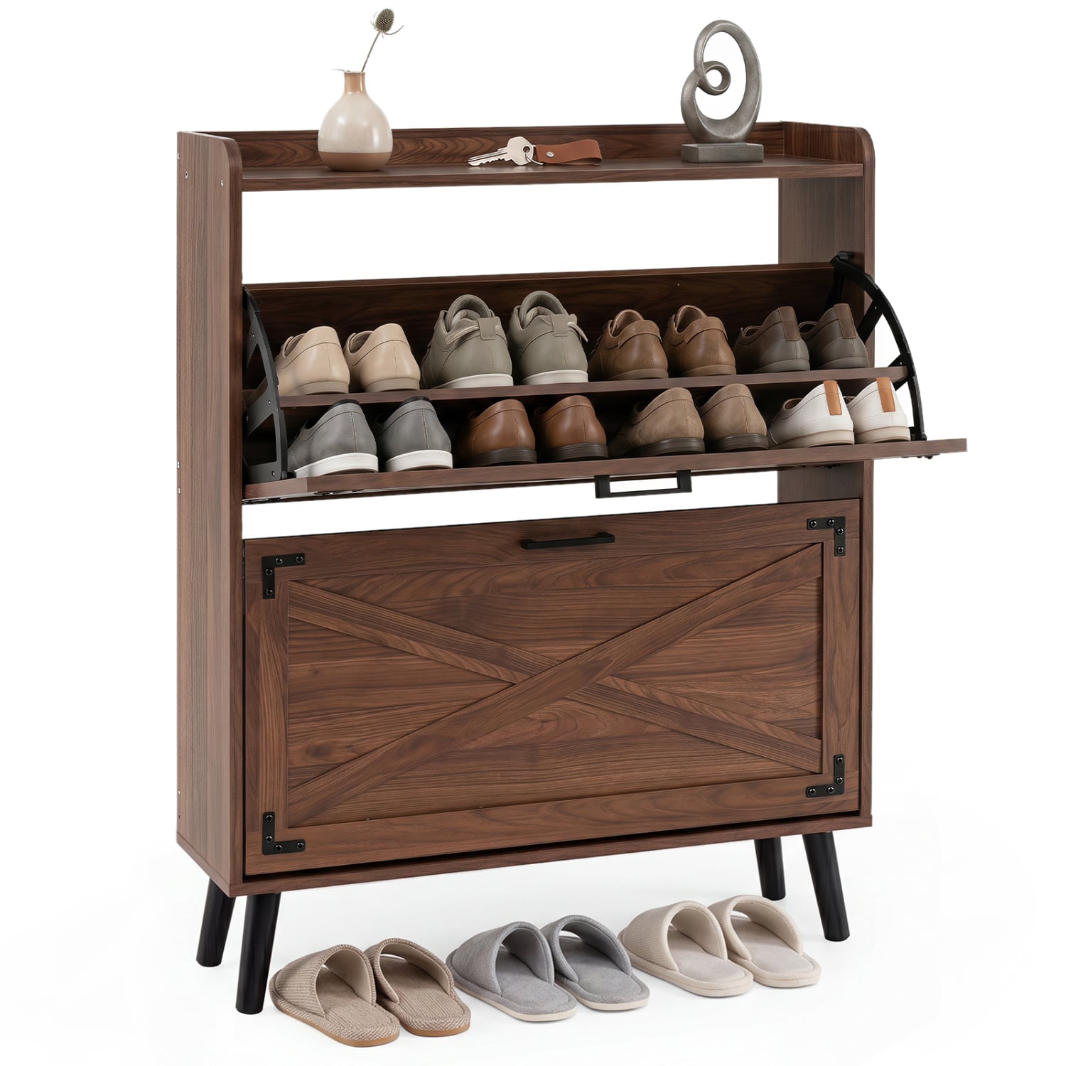 Narrow Shoe Cabinet, Adjustable Shelves, Brown Shoe Racks & Storage Benches at Gallery Canada