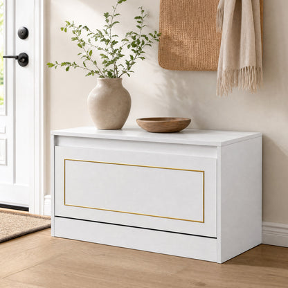 Narrow Shoe Cabinet, 1 Flip Drawer, Adjustable Shelf, White