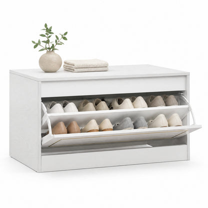 Narrow Shoe Cabinet, 1 Flip Drawer, Adjustable Shelf, White