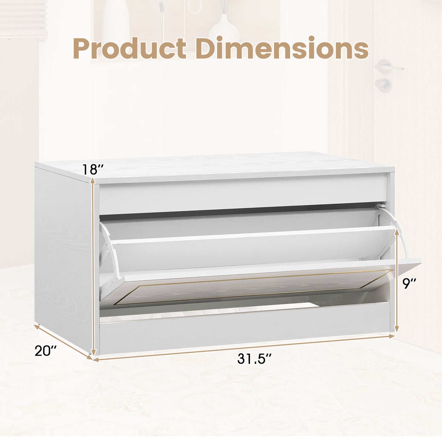 Narrow Shoe Cabinet, 1 Flip Drawer, Adjustable Shelf, White