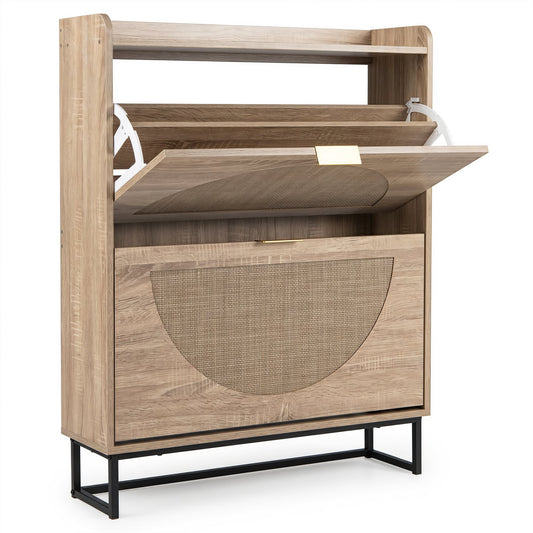 Narrow Shoe Storage Cabinet, 2 Flip Drawers, Adjustable Shelves, Natural Shoe Racks & Storage Benches Natural at Gallery Canada