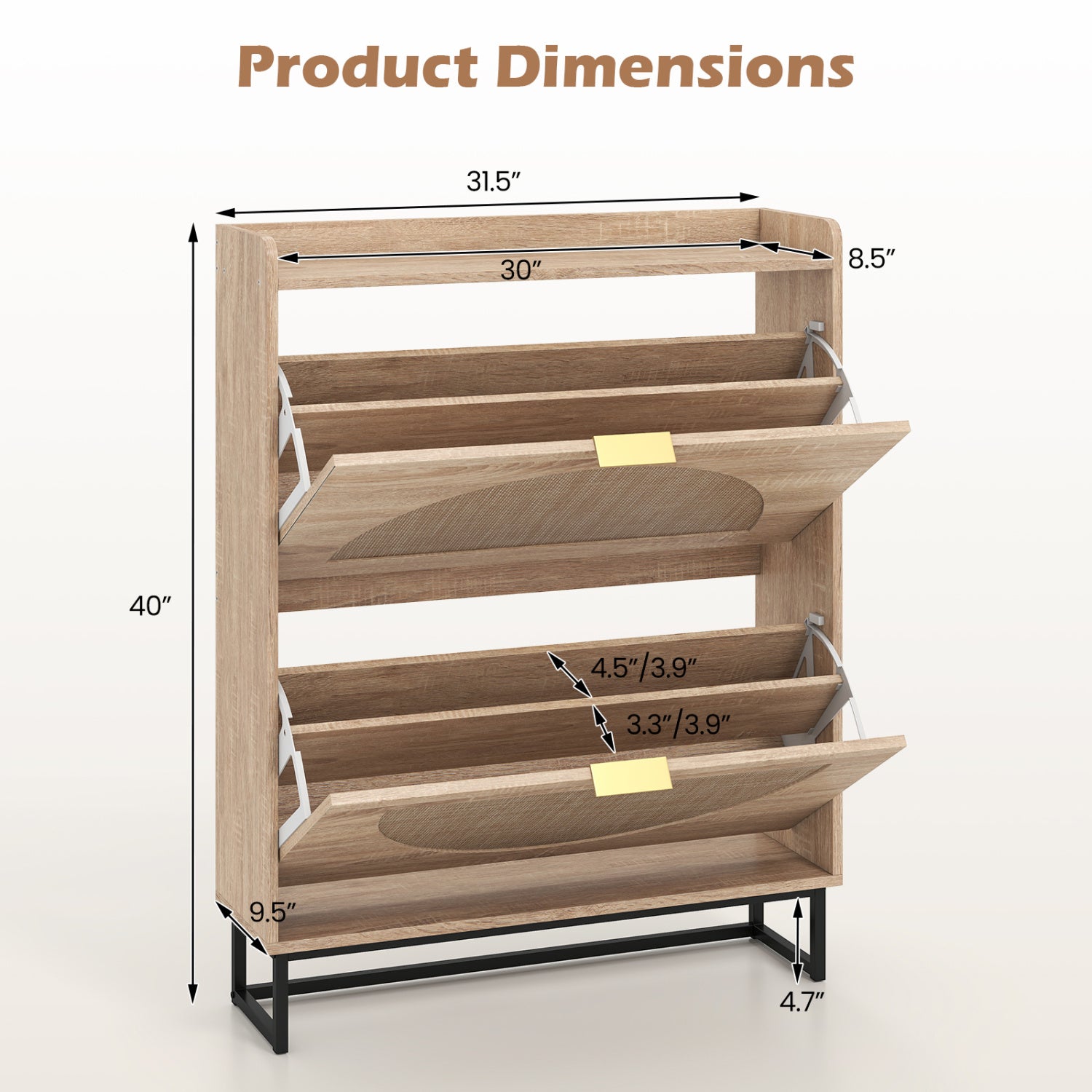 Narrow Shoe Storage Cabinet, 2 Flip Drawers, Adjustable Shelves, Natural Shoe Racks & Storage Benches at Gallery Canada