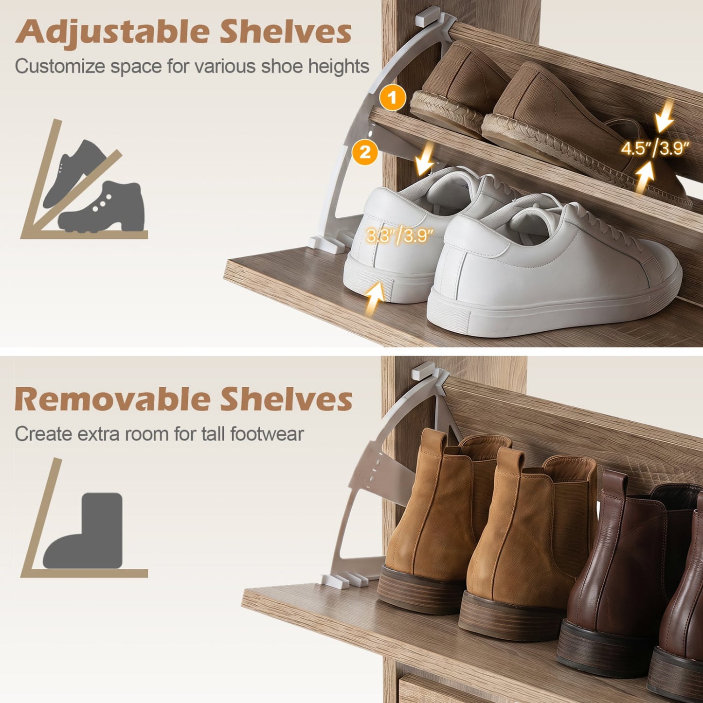 Narrow Shoe Storage Cabinet, 2 Flip Drawers, Adjustable Shelves, Natural Shoe Racks & Storage Benches at Gallery Canada