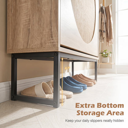 Narrow Shoe Storage Cabinet, 2 Flip Drawers, Adjustable Shelves, Natural Shoe Racks & Storage Benches at Gallery Canada