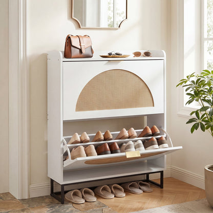 Narrow Shoe Storage Cabinet with 2 Flip Drawers and Adjustable Shelves, White Shoe Racks & Storage Benches at Gallery Canada