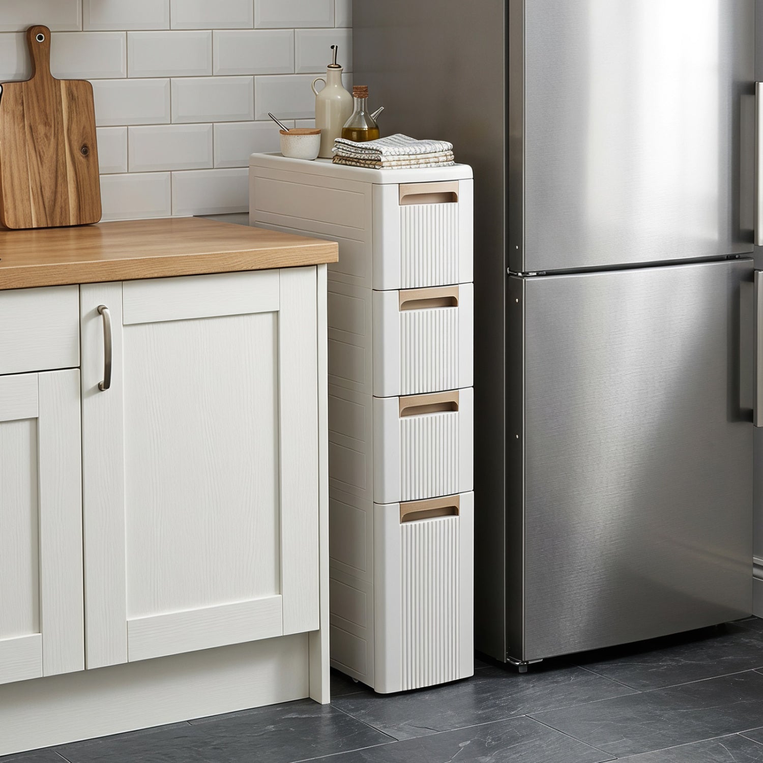 Narrow Storage Cabinet With Drawers, M, Beige Floor Cabinets at Gallery Canada