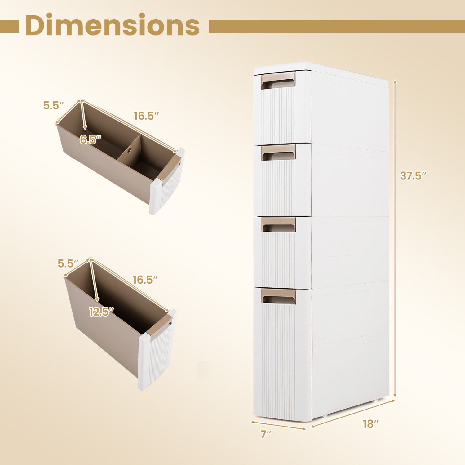 Narrow Storage Cabinet With Drawers, M, Beige Floor Cabinets at Gallery Canada