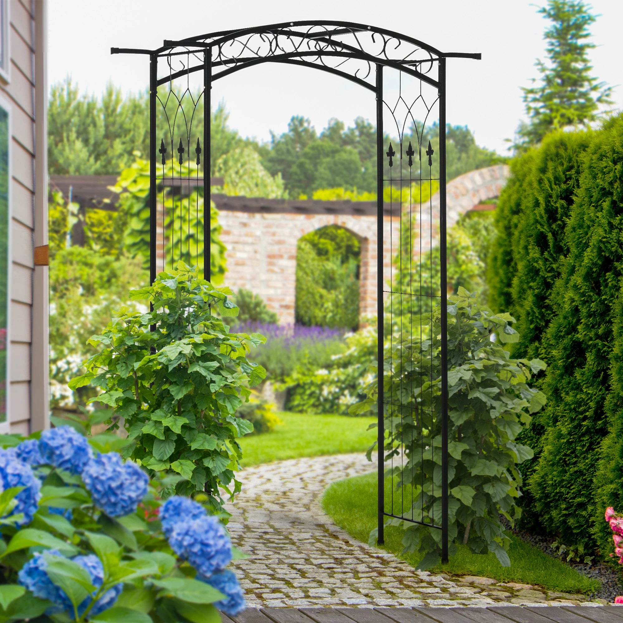 7Ft Garden Arbor, Wedding Arch, Scrollwork Trellis, Black Garden Arches at Gallery Canada