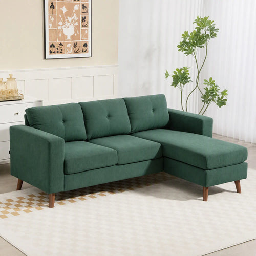 Sectional Sofa with Changeable Chaise, 3 Seat L-Shaped, Dark Green