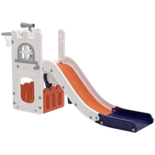 Toddler Slide With Basketball Hoop, Climber, Telescope, Storage Basket, For 1-3 Years, Orange