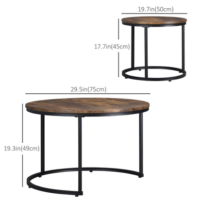29" Round Nesting Tables, Set of 2, Metal Base, Rustic Brown Coffee Tables at Gallery Canada