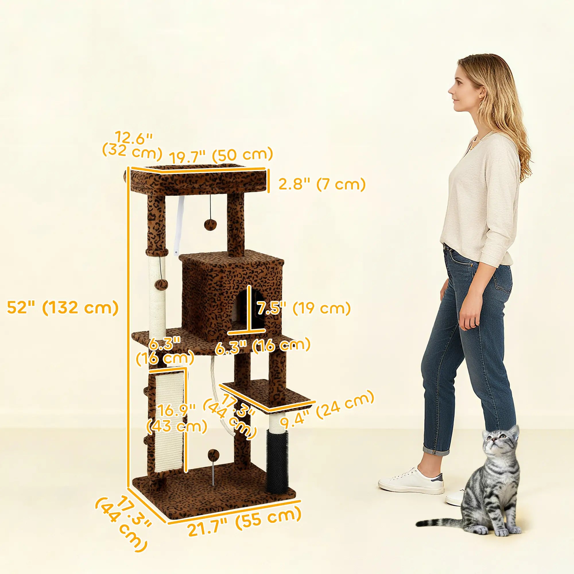 52 Inch Cat Tree With Scratching Posts, Bed, Condo Cat Trees at Gallery Canada