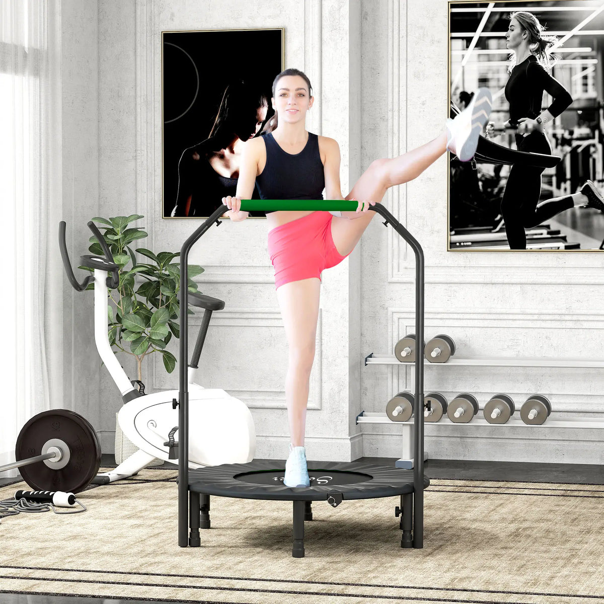 40" Foldable Mini Fitness Trampoline, Adjustable Foam Handle, Green Trampolines at Gallery Canada