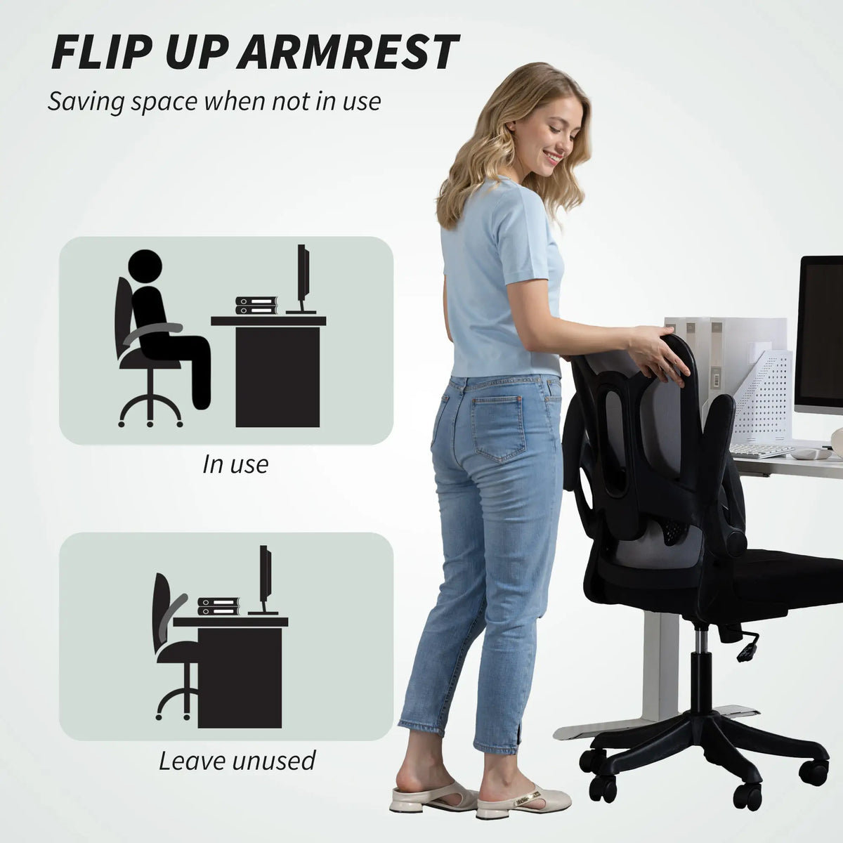 Ergonomic Office Chair, Adjustable Lumbar Support, Flip Up Armrests, Black Task Chairs at Gallery Canada