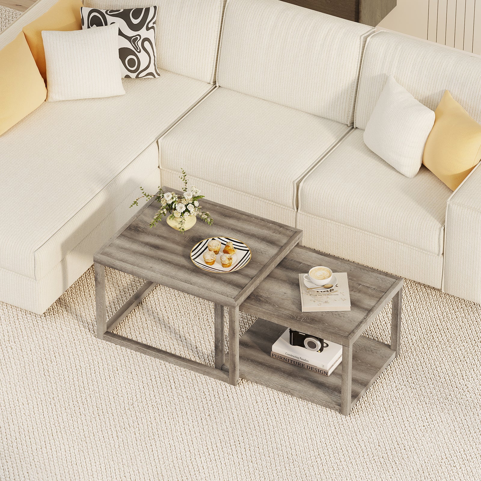 Stackable Rectangular Nesting Coffee Table Set, 2 Tables, Gray End & Side Tables at Gallery Canada