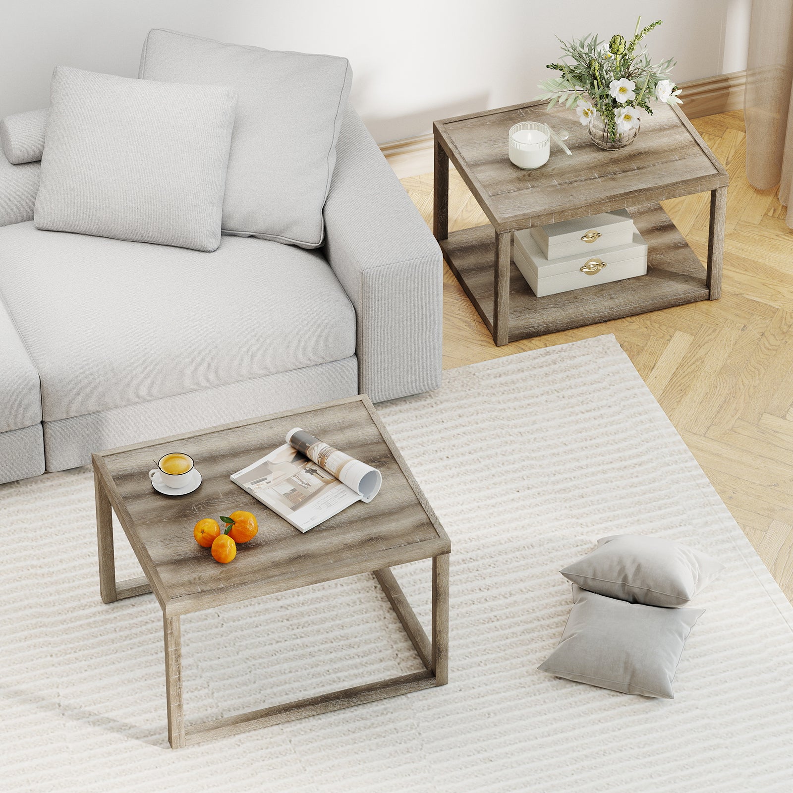 Stackable Rectangular Nesting Coffee Table Set, 2 Tables, Gray End & Side Tables at Gallery Canada