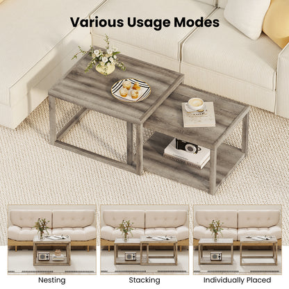 Stackable Rectangular Nesting Coffee Table Set, 2 Tables, Gray End & Side Tables at Gallery Canada