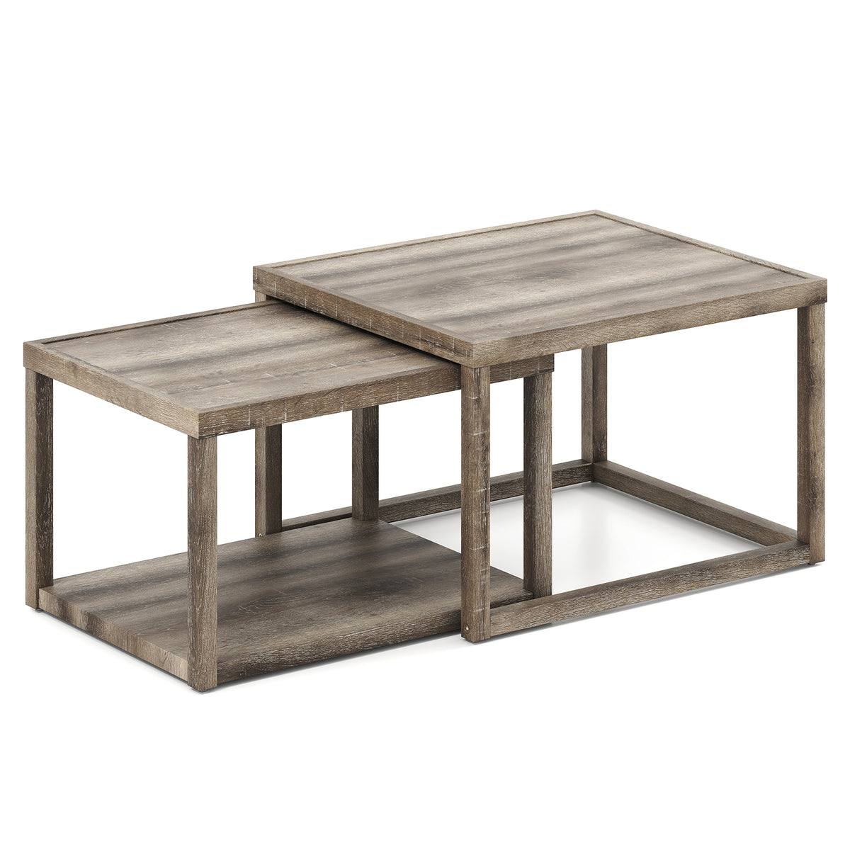 Stackable Rectangular Nesting Coffee Table Set, 2 Tables, Gray End & Side Tables Gray at Gallery Canada