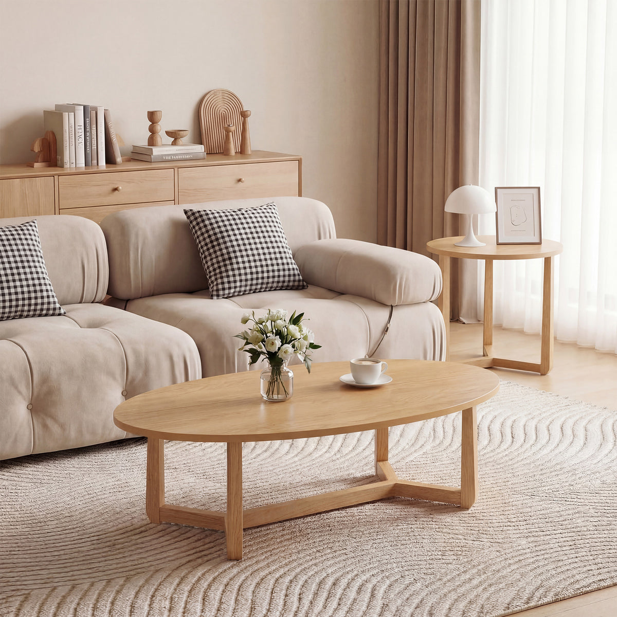 Nesting Coffee Table Set, Wood Veneer Top, Solid Rubber Wood Legs, Natural Coffee Tables at Gallery Canada