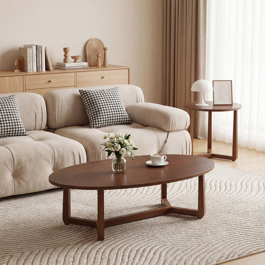 Nesting Coffee Table Set, Wood Veneer Top, Solid Rubber Wood Legs, Walnut Coffee Tables Walnut at Gallery Canada