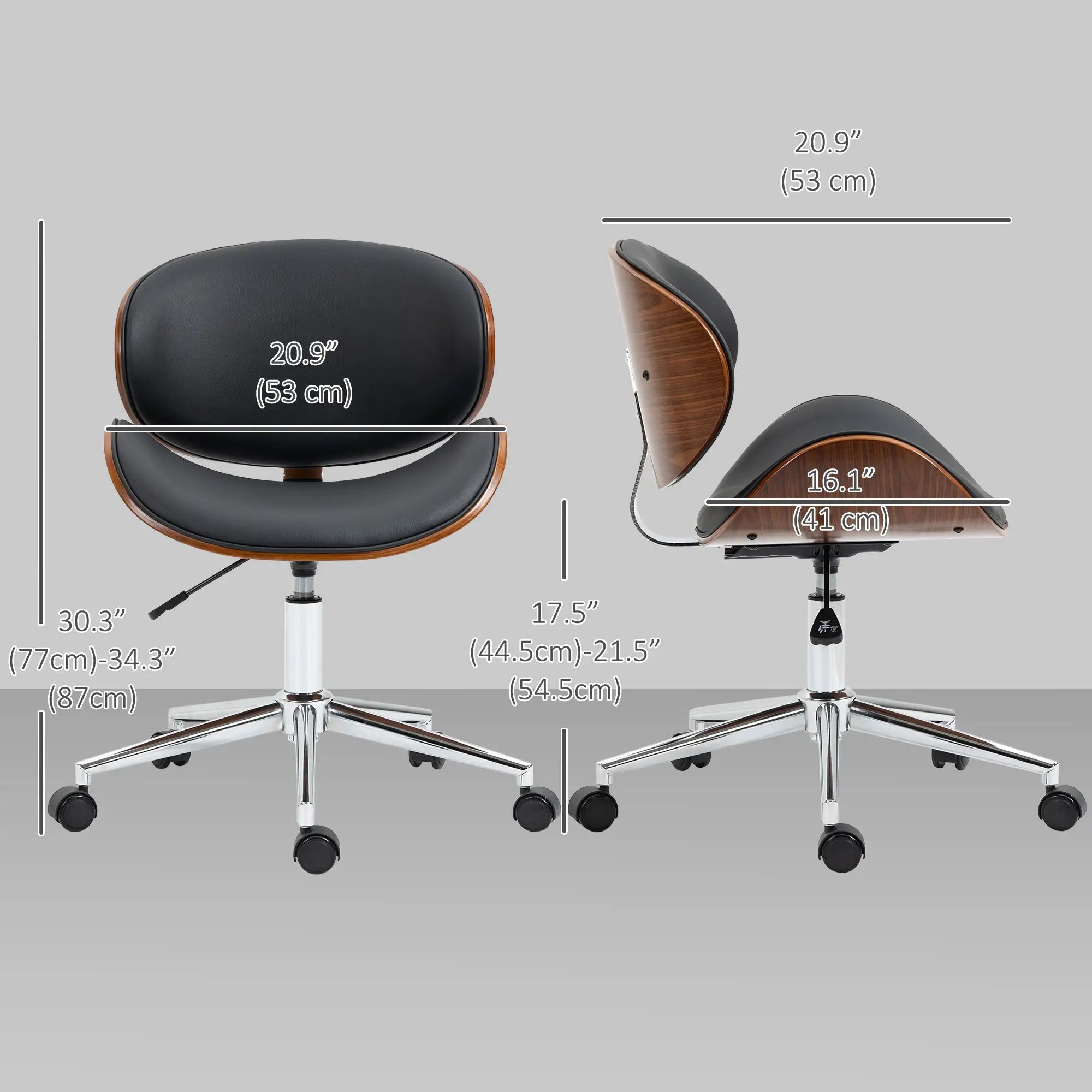 Faux Leather Bentwood Desk Chair, Adjustable Height, Black Task Chairs at Gallery Canada