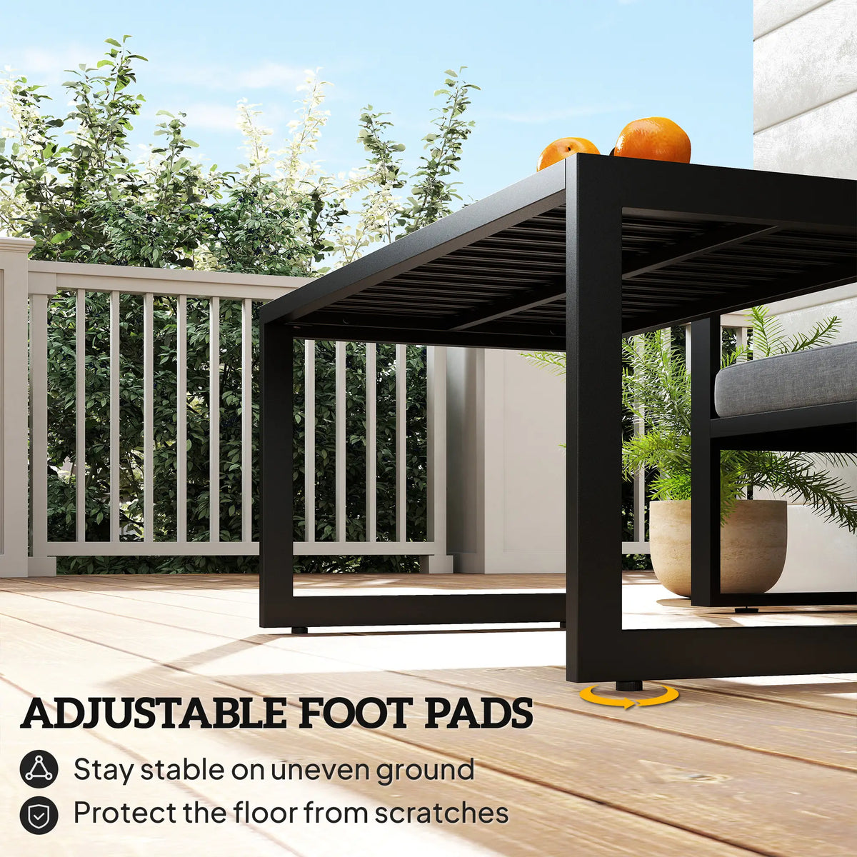 Outdoor Coffee Table, Slatted Tabletop, Adjustable Foot Pads, Black Patio Side Tables at Gallery Canada