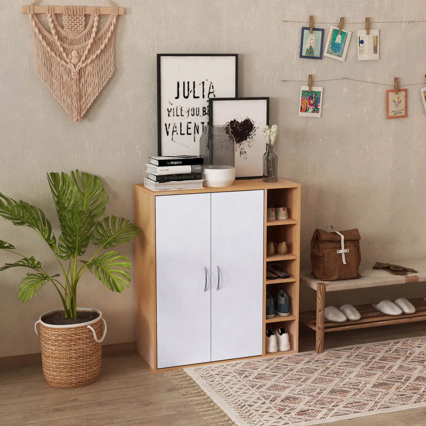 35.5" Shoe Cabinet, 3-Tier Adjustable Shelves, 5 Open Cubes, Natural Shoe Storage Cabinets & Racks at Gallery Canada