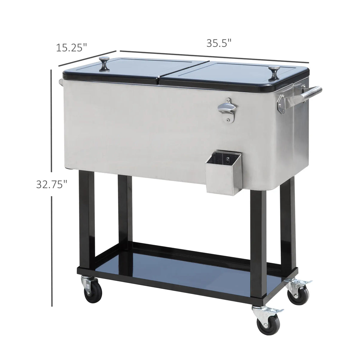 80 Quart Rolling Cooler Cart Portable Patio Ice Beer Beverage Cooling Bin for Outdoor Party w/ Bottle Opener &; Storage Shelf Silver Cooler Boxes at Gallery Canada