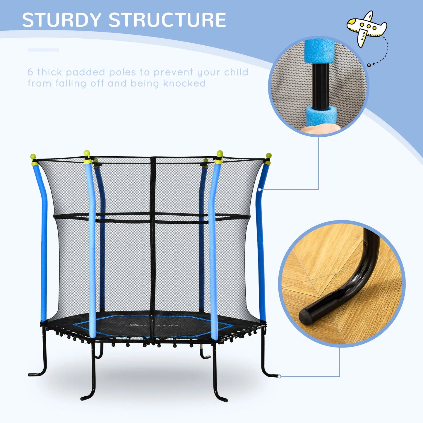 64 Inch Kids Trampoline with Enclosure Net, for Ages 3-10, Blue Trampolines at Gallery Canada