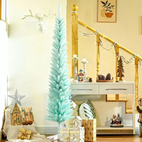 6ft Pencil Christmas Tree, Skinny Artificial, Blue