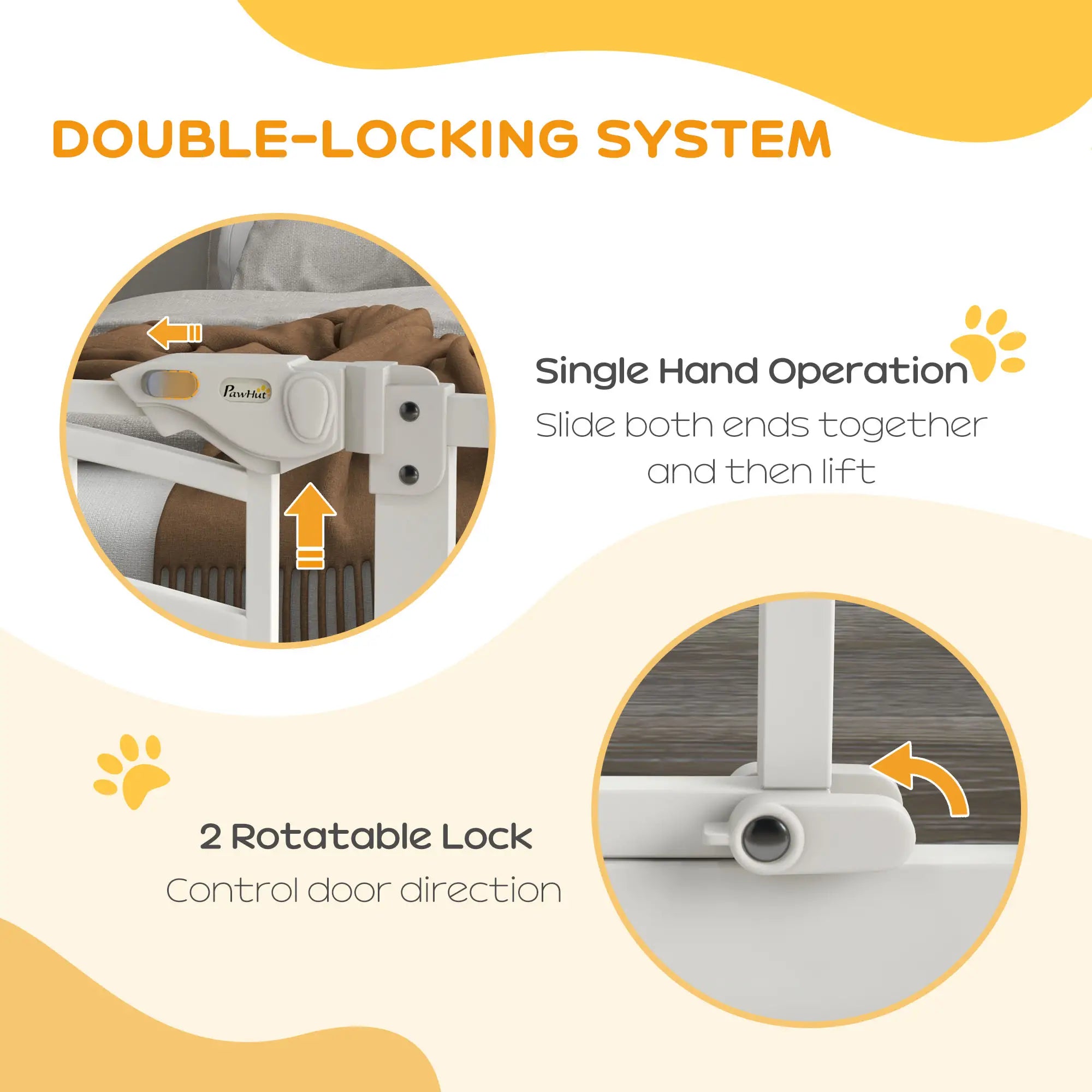 Auto-Close Pet Gate With Cat Door, Double Locking, Fits 29