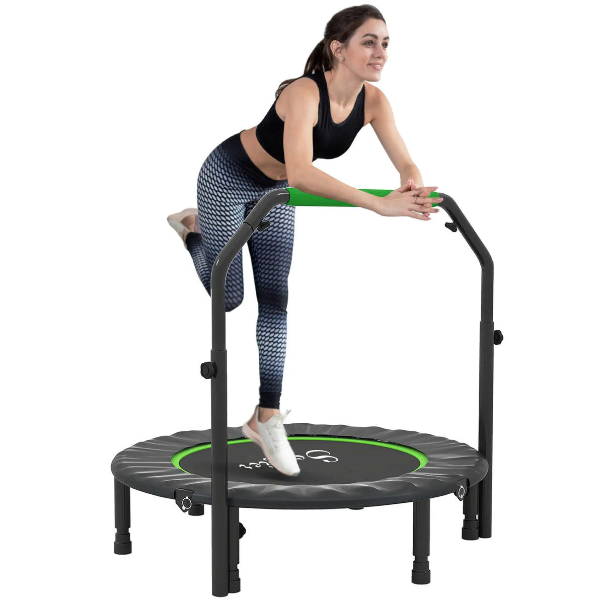 40" Foldable Mini Fitness Trampoline, Adjustable Foam Handle, Green Trampolines at Gallery Canada