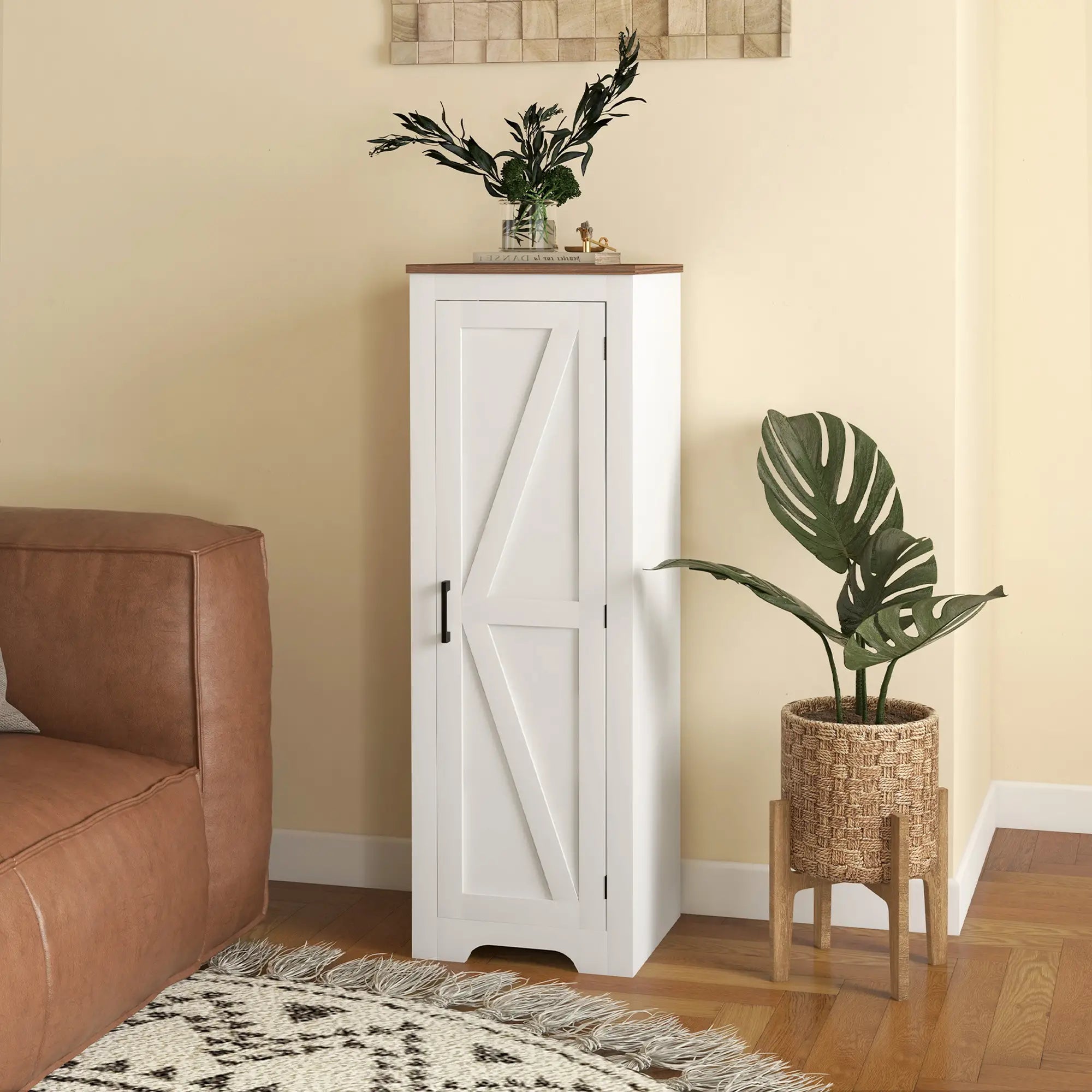 Farmhouse Accent Cabinet, Adjustable Shelf, Barn Door, White Storage Cabinets at Gallery Canada